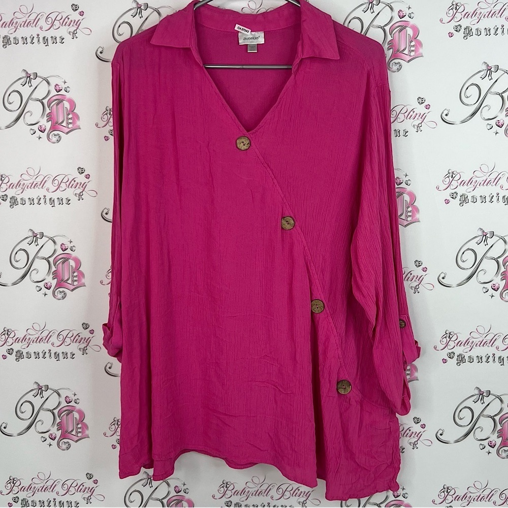 Avenue shirt fairy hem buttons boho Fuchsia Asymmetrical Button Blouse